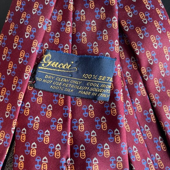GUCCI Vintage Horsebit Pattern 100% Silk Neck Tie Made in Italy - Preowned - Picture 6 of 6